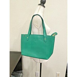 Ralph Lauren Embossed Leather Tote Bag Classic Green Shoulder Purse Handbag
